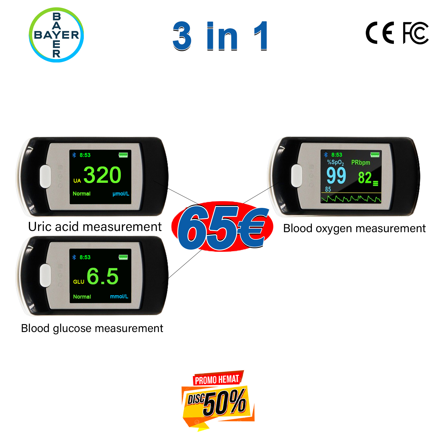 T01 (glicemia non invasiva + ossigeno nel sangue non invasivo + acido urico non invasivo)